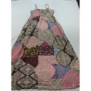 THML Dress Colorful Vacation Patchwork Strappy Beachy Boho Cotton Maxi Sz Small